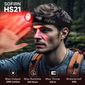 HS21 SFT40 2000lm  Red Headlight USB C Flashlight